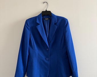 VTG Le Suit Blazer Cobalt Blue Notch Collar 2 Button Womens 14 Office Classic