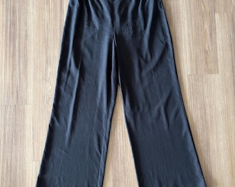 Go Silk Pants Black Wide Leg Trousers Silk Pull On Womens L Minimalist Lagenlook Artsy