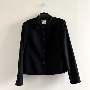 VTG Talbots Jacket Black Wool Lined Womens 14 Office Minimalist 90s Preppy USA