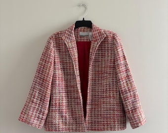 VTG Alfred Dunner Blazer veste ouverte en tweed rose orange 10P décontracté rétro des années 90 Cottagecore