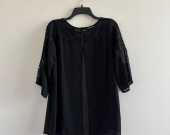 Top de mujer negro transparente de encaje y gasa con espalda descubierta, talla M, estilo Whimsigoth Dark Fairy Romantic