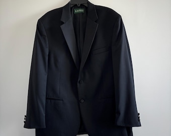 Vintage 90's Ralph Lauren Men's Black White Sport Coat HERRINGBONE