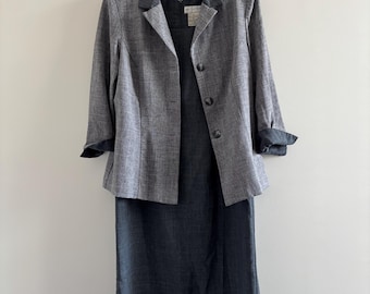 VTG White Stag Suit Jacket Dress Set Gray 2 Piece Womens 10 Office Retro 90s