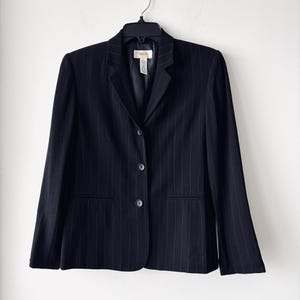 90s Talbots Blazer Black Pinstripe 3 Button Wool Blend Womens 4 Office Academia Corpcore