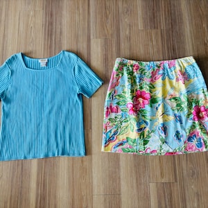 VTG Talbots Outfit Sweater Skirt Set Floral Colorful Women 20W Boho Retro 90s