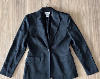 VTG Luzern Smoking Blazer Schwarz Jacquard Satin One Button Damen 2 Büro Feierlich