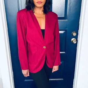 90s VTG Burgundy Cotton Blend One Button Blazer