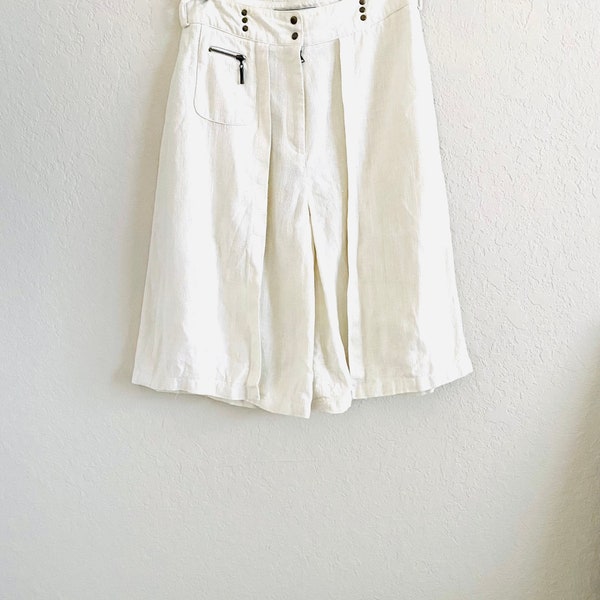 Blue Ice 80s Vintage Linen Ivory Culottes Shorts