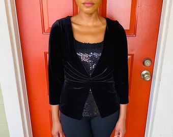 90s Vintage Jackie Jon New York Black Velvet Sequin Party Blouse