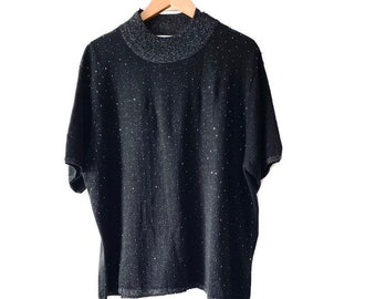 80s Vintage Studio Collection Woman Black Sequin Embellished Pullover Sweater