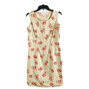 90s Vintage Casual Corner Tan Floral Sheath Dress image 1