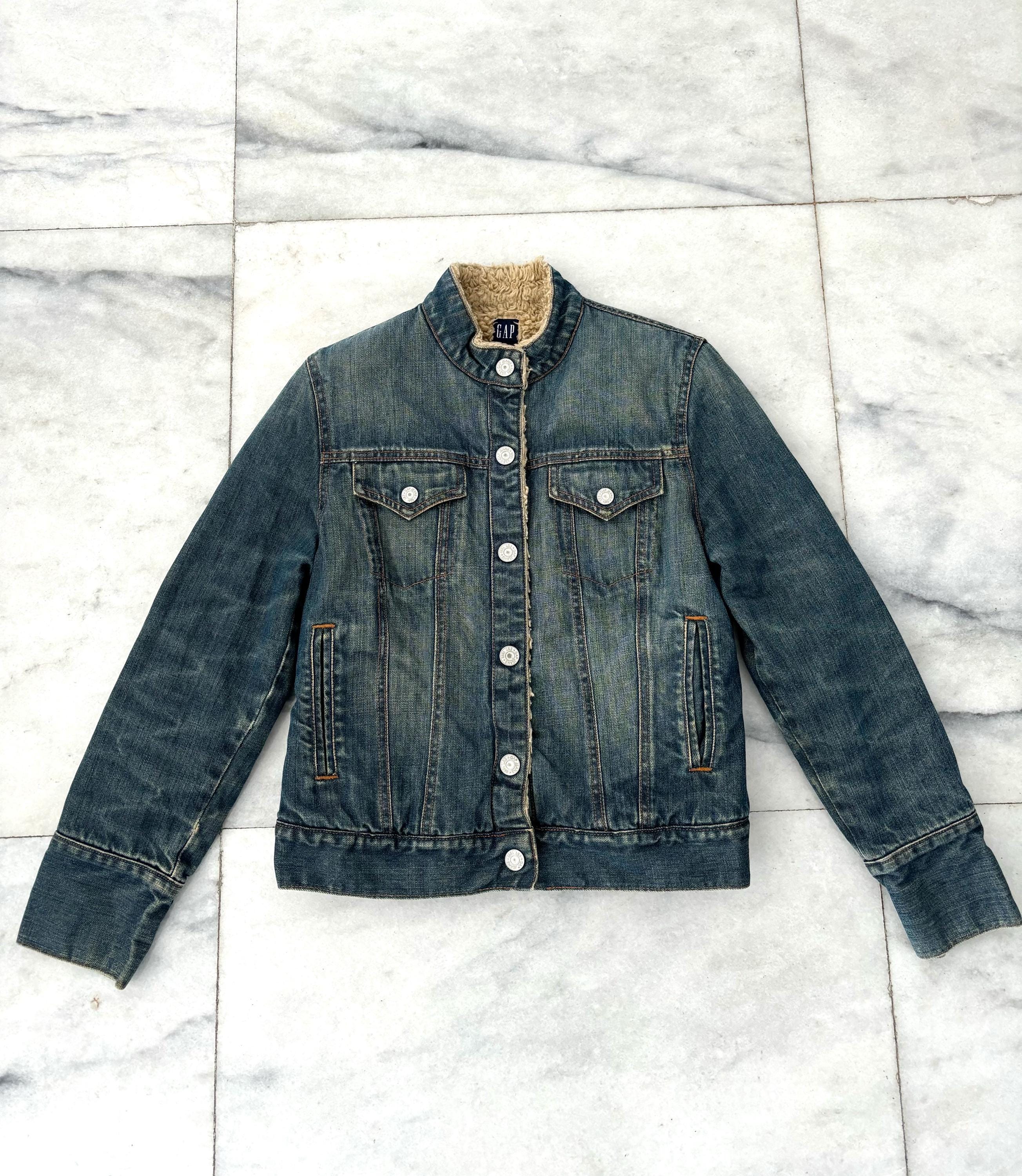 Y2K Vintage GAP Denim Jacket Sherpa Lined Cotton Womens Small 