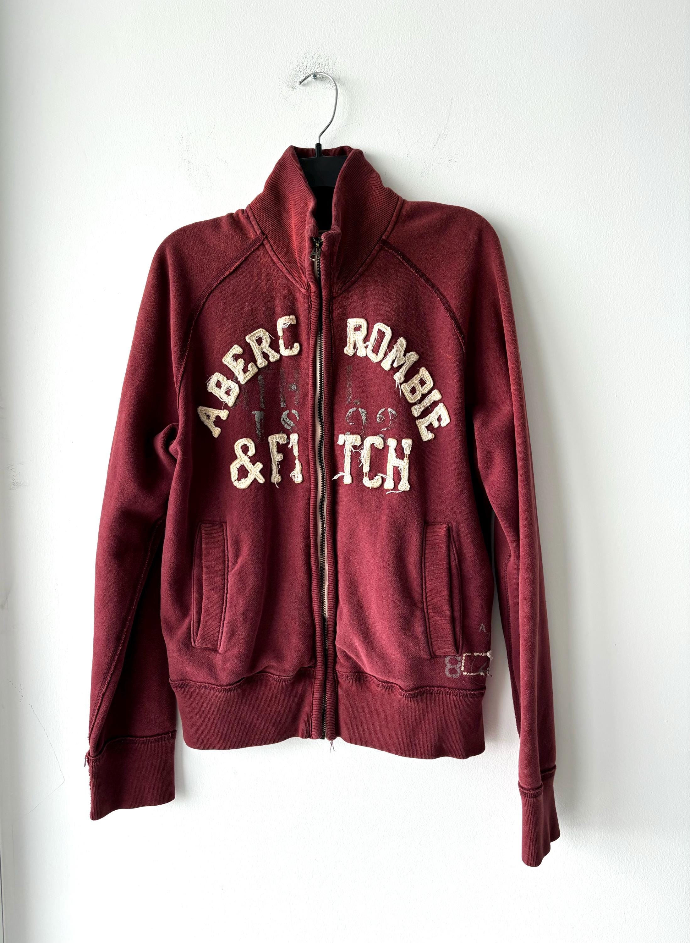 Y2K Vintage Abercrombie & Fitch Burgundy Full Zip Distressed Y2K Vintage Abercrombie & Fitch Burgundy Full Zip Distressed