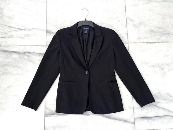 Ann Taylor, VTG Ann Taylor Blazer Black Pinstripe Wool One Button Women 2P Career Academia Minimalist