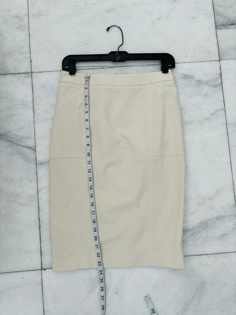 Vintage Body by Victoria Ivory Cream Cotton Pencil Skirt Button Back Size 2 zdjęcie 4