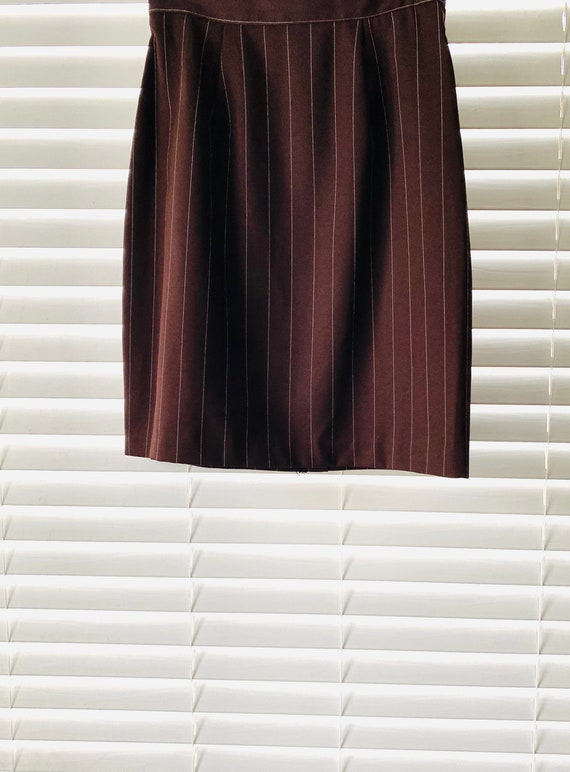 Women’s 90s VTG Brown Pinstripe Pencil Skirt, Vin… - image 3