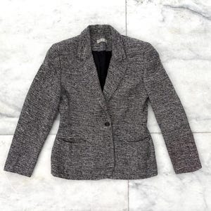 VTG Kate Hill Blazer Black White 100% Silk Tweed Knit Womens 4 Office Academia