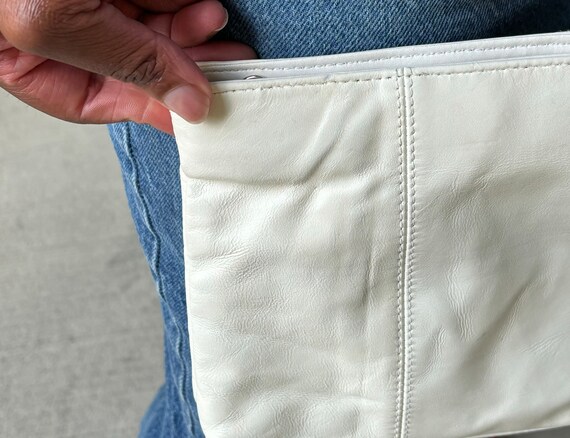 Vintage Genuine Leather Off White Color Clutch Bag - image 3