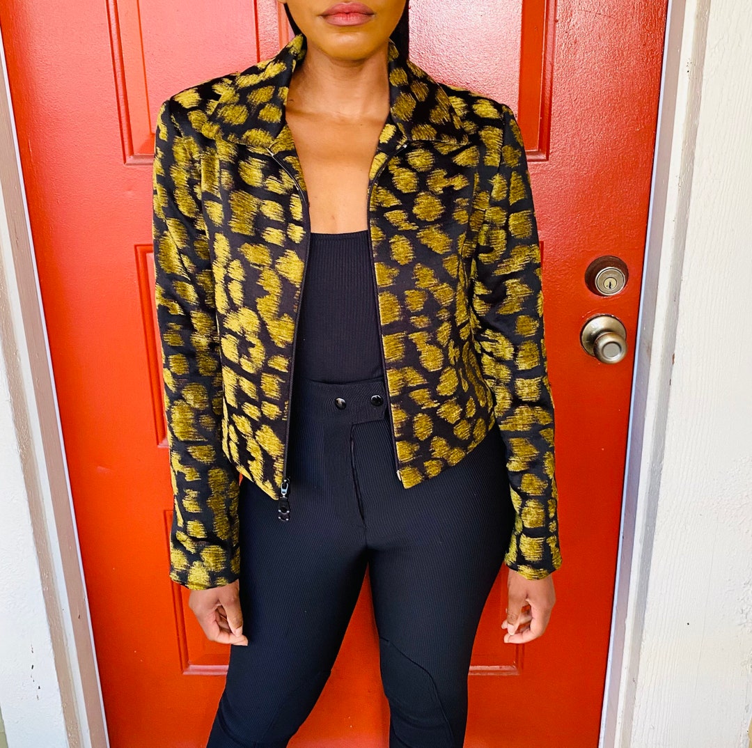 80s Vintage Earl Rutenberg Yellow and Black Abstract Print Bomber ...