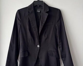 Blazer Zara Y2K nero con un bottone in cotone elasticizzato da donna, taglia M, per ufficio e corporatura