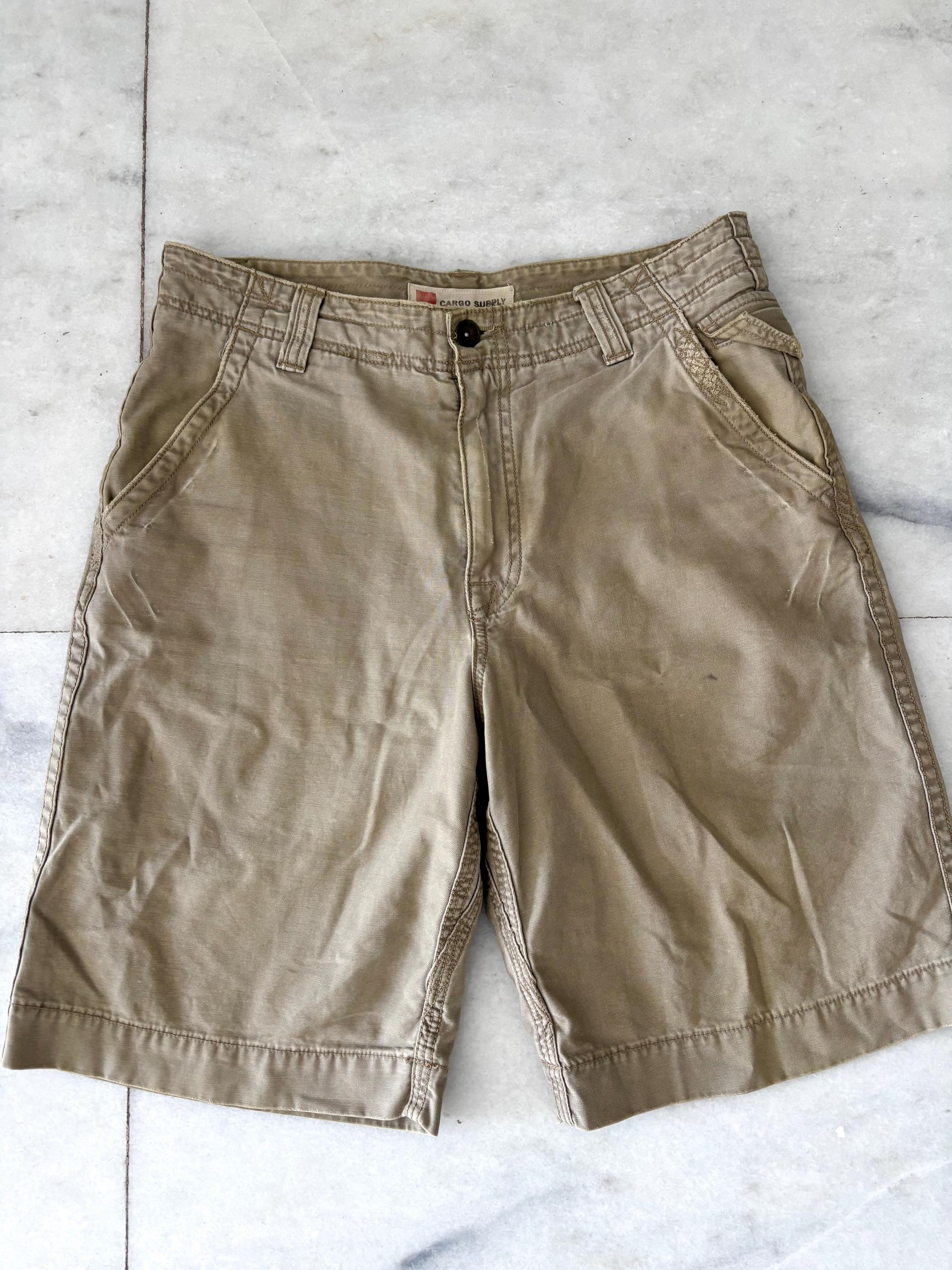 Y2K Mossimo Supply Cargo Shorts Beige Cotton Mens 30 Preppy Skater 