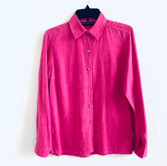 90s Harve Benard Pink Linen Blend Collared Button… - image 1