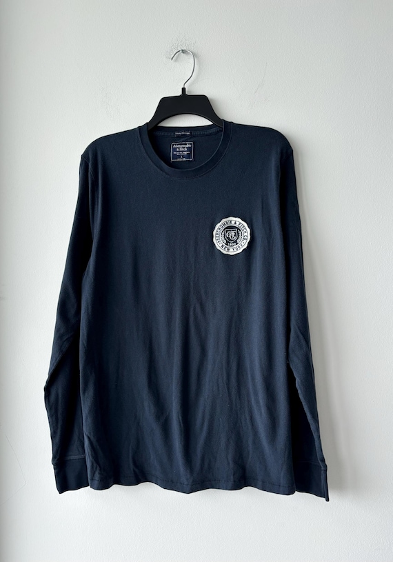 Y2K VTG Abercrombie & Fitch T Shirt Blue Spellout Logo Long Sleeve