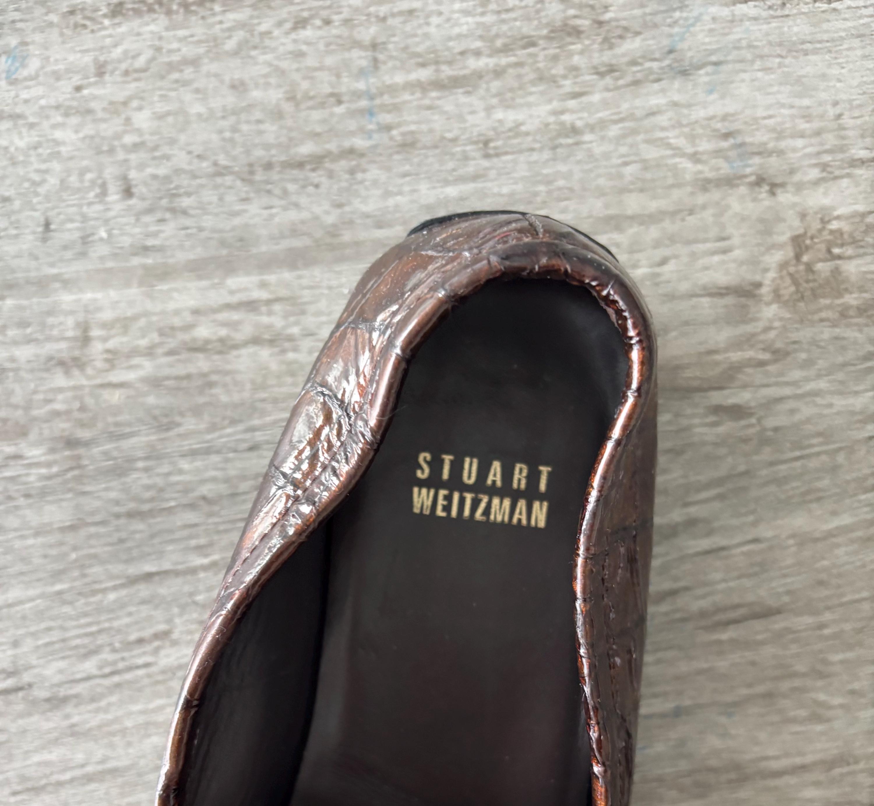 Stuart Weitzman Vintage Dark Brown Metallic Textured Leather Loafers Stuart Weitzman Vintage Tassel Heeled Loafers – Embossed  main image 3