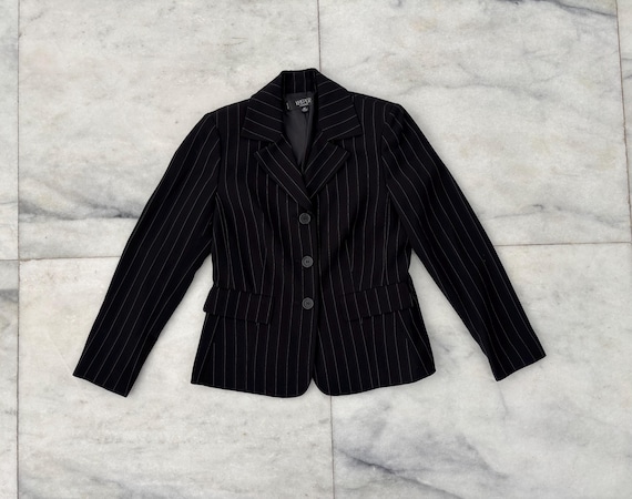 Blazer Costume Kasper à Rayures Bleues Et Noires - Taille 14 US (équivalent 12) - Occasion Très Bon état - Doublé