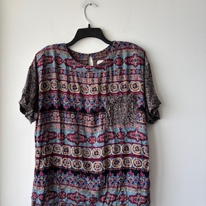 Vintage Norton Mcnaughton Shirt Short Sleeve Aztec Boho Pocket Tee Women 12 USA