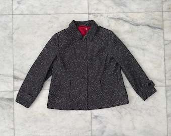 Women’s Vintage Jacket Black White Print Wool Blend Tweed Lined Pockets Size 14