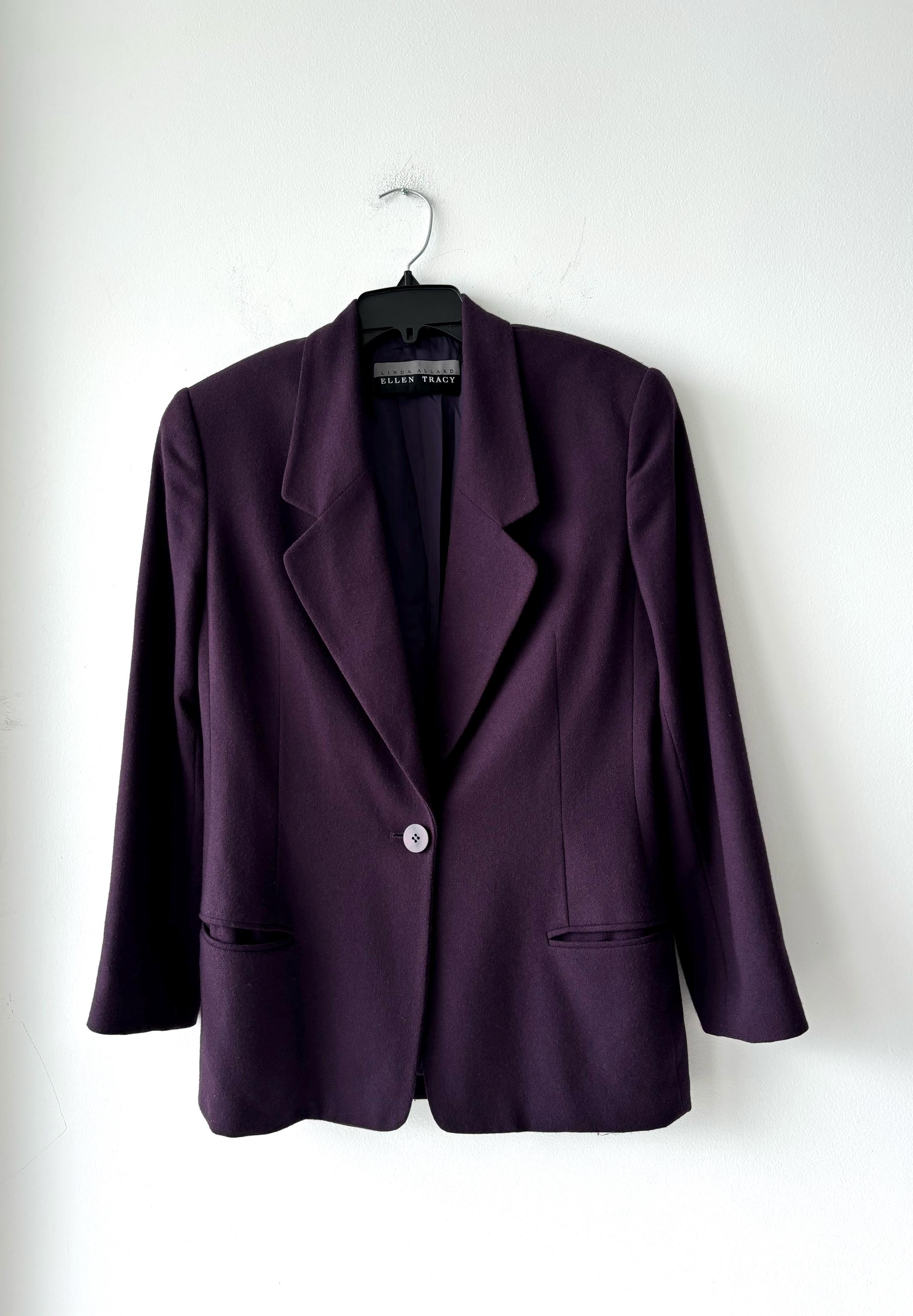 Vintage Linda Allard Ellen Tracy 100% Wool Blazer Purple One 