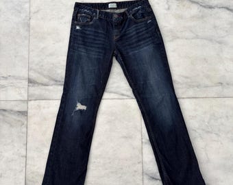 Y2K Aeropostale Jeans Schnürsenkel Bootcut Low Rise Dark Wash Distressed Frauen 11/12
