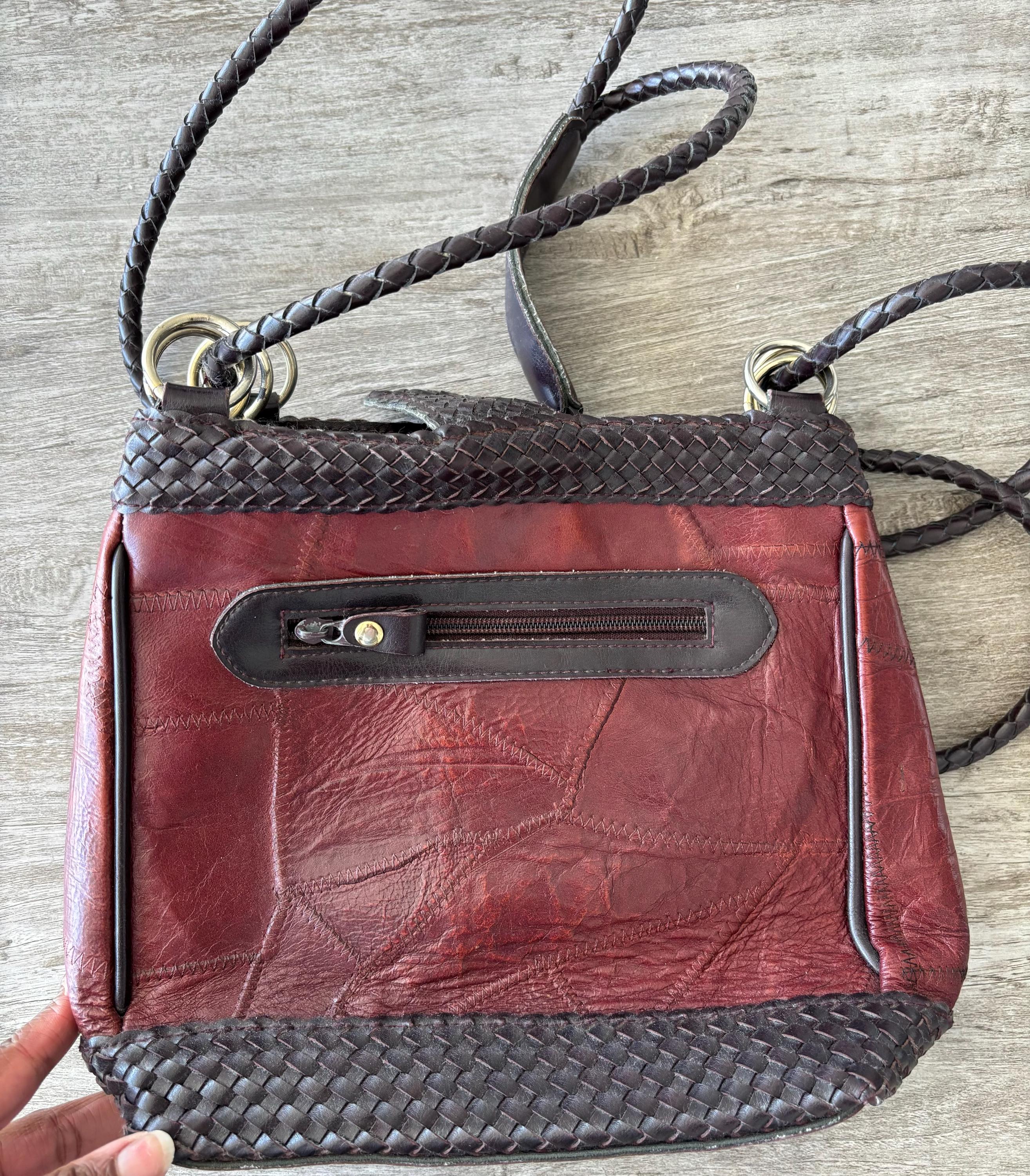 Vintage MC Leather Shoulder Bag Purse Woven Bordeaux Brown