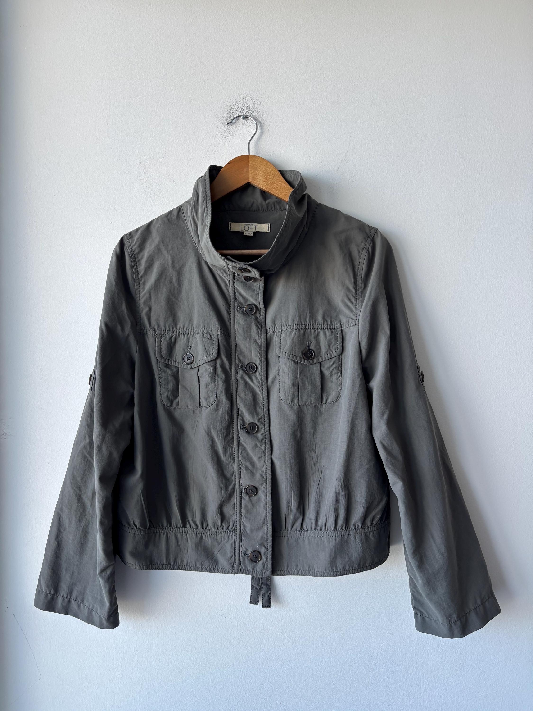 Y2K LOFT Utility Jacket Green Lightweight Nylon Cargo Pocket