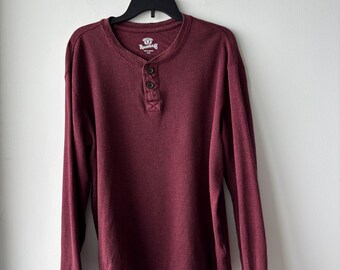 Y2K Roebuck & Co Henley Shirt Waffle Knit Burgundy Cotton Men XXL Preppy Western 90s Grunge