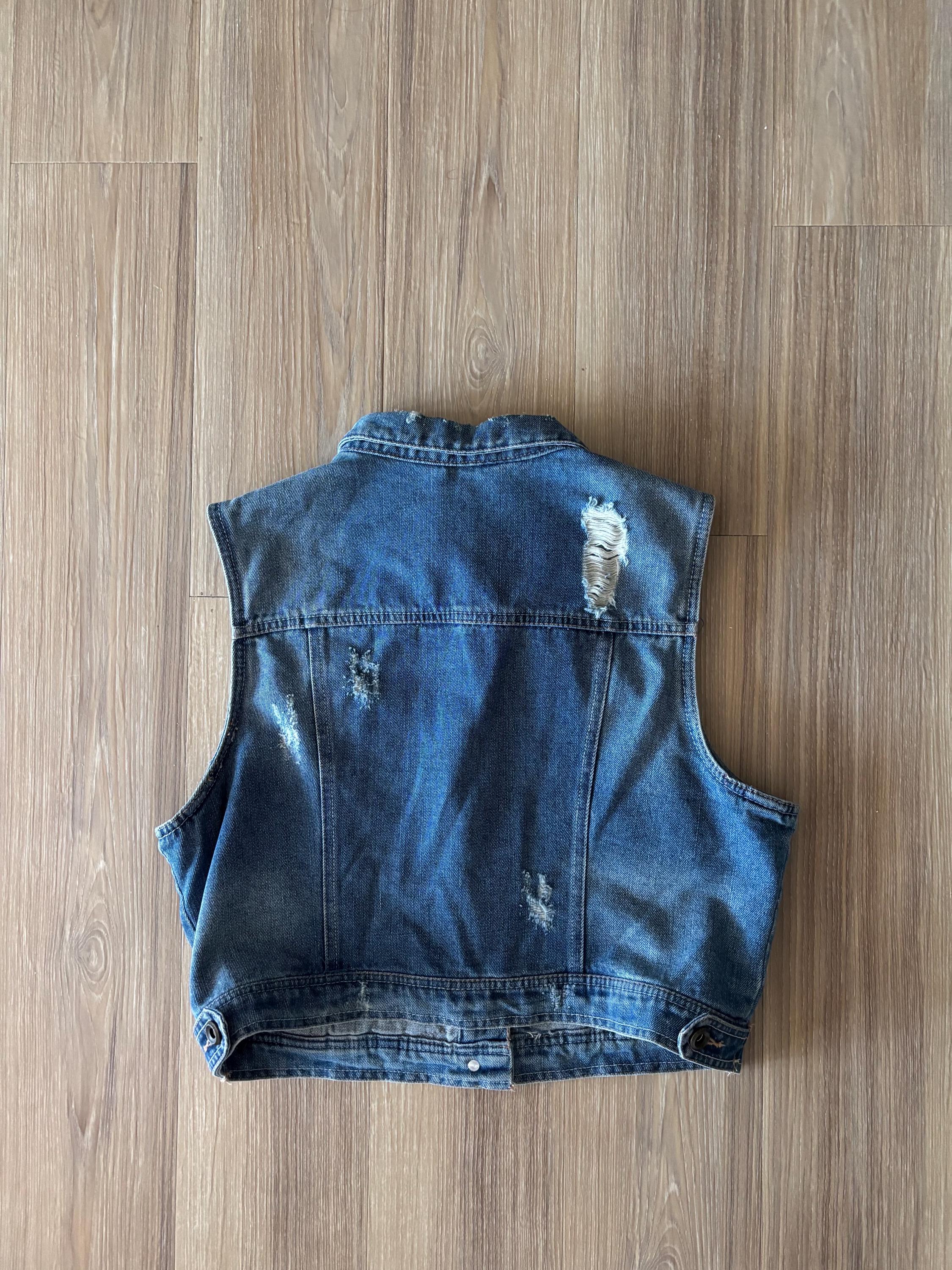 VTG Highway Jeans Denim Vest Waistcoat Distressed Blue Jean Womens
