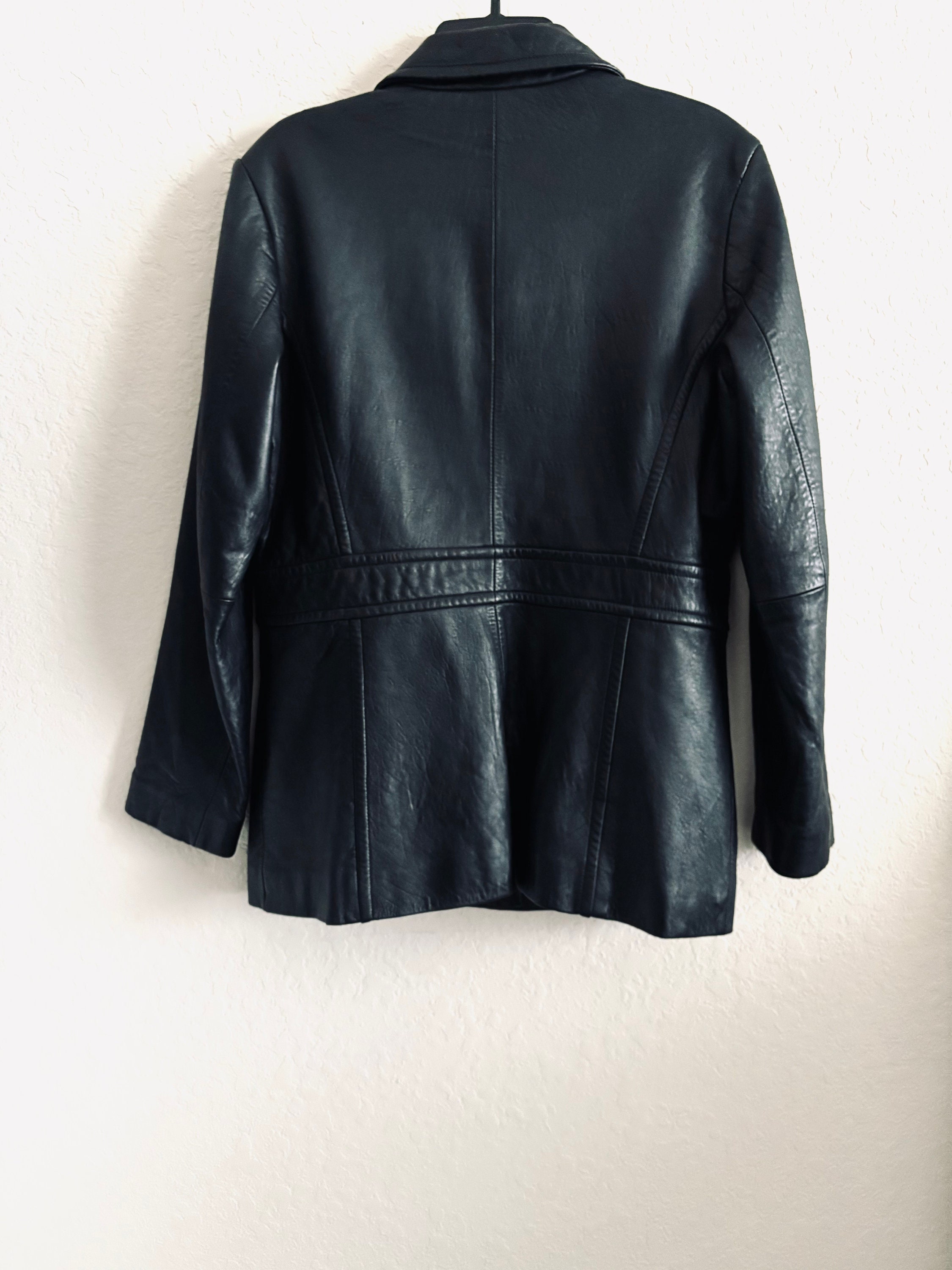 Vintage Merona Black Collared Button Front Genuine Leather Vintage Merona Black Collared Button Front Genuine Leather