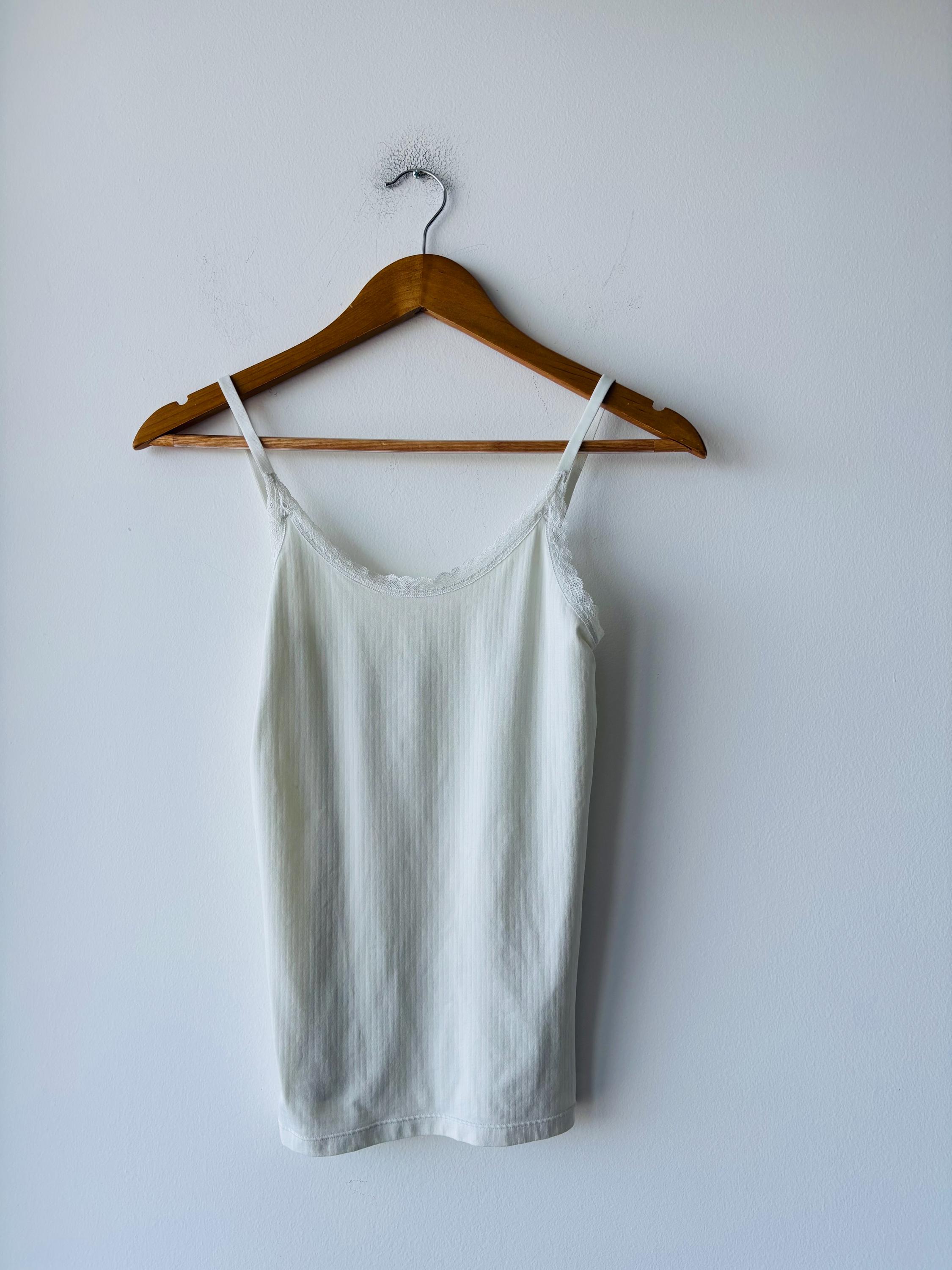 Lebody Camisole Tank Top Ivory Lace Trim Nylon Stretch Ribbed