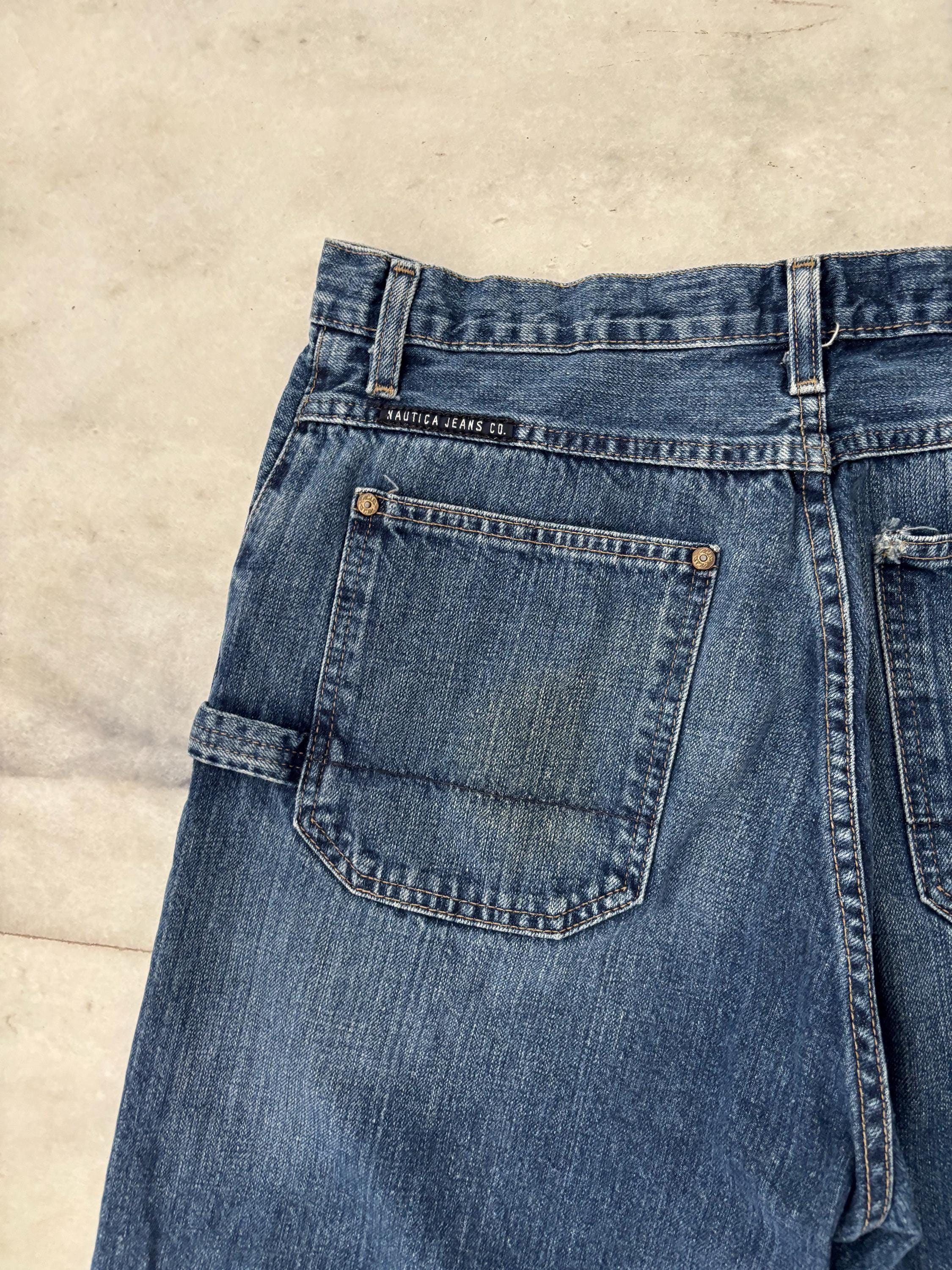 90s Nautica Jeans Cargo Pocket Baggy Blue Skater Men 33X34 Grunge 