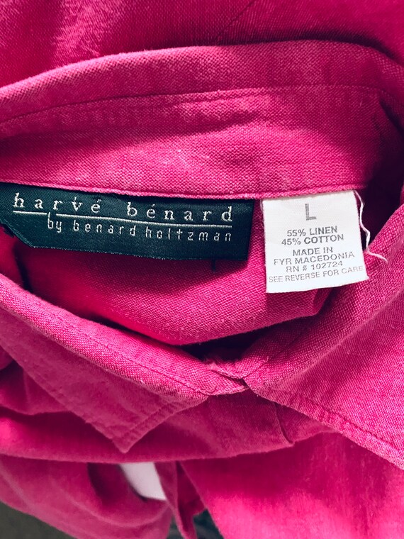 90s Harve Benard Pink Linen Blend Collared Button… - image 5