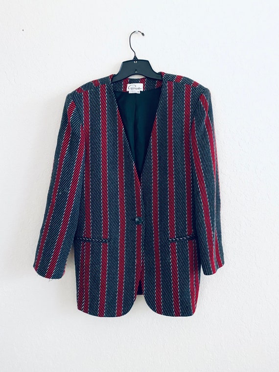 Cappagallo 80s Vintage Red & Gray Striped Wool Co… - image 4