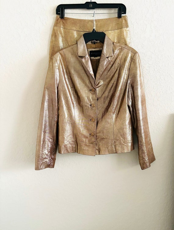 90s Vintage Express Gold Lame Genuine Leather Disc