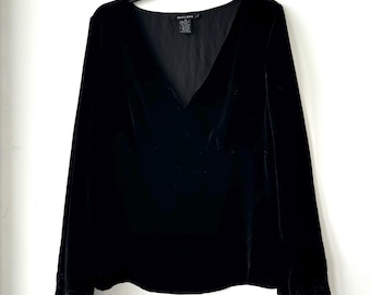 Vintage Silkland Velvet Blouse Long Sleeve V Neck Gothic Fairy Women’s Size 16