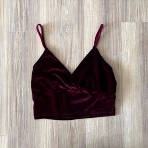 Vintage Top Crop Velvet Burgundy Spaghetti Strap V Neck Womens Small Whimsigoth 90s