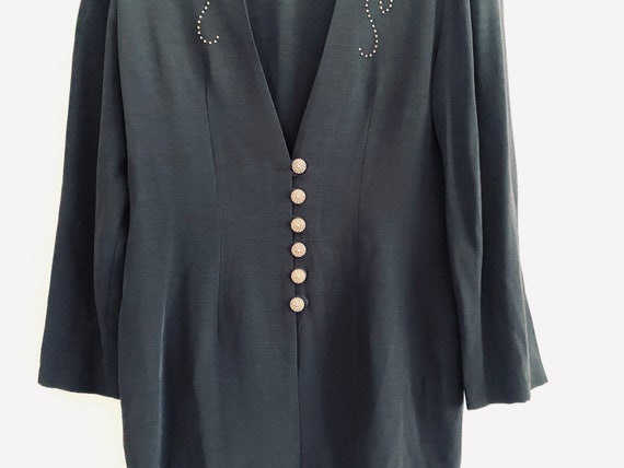 Scarlett 80s Vintage Black V Neck Embroidered Bea… - image 4