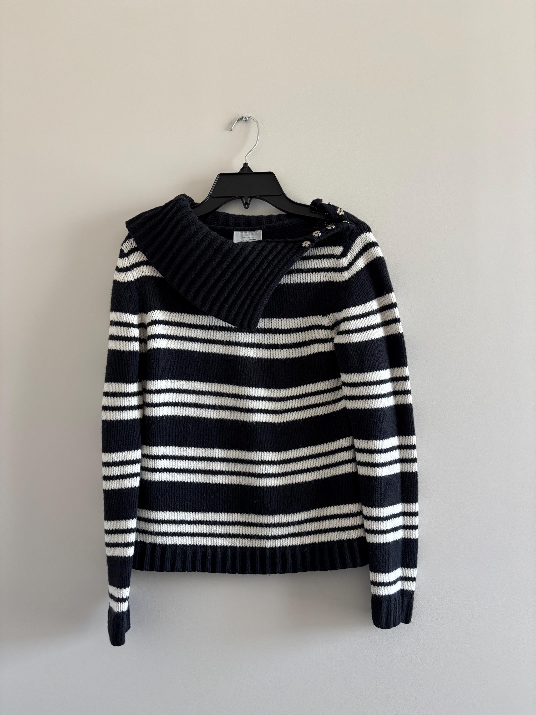 VTG Ann Taylor LOFT Sweater Black White Stripe Wool Blend Pullover
