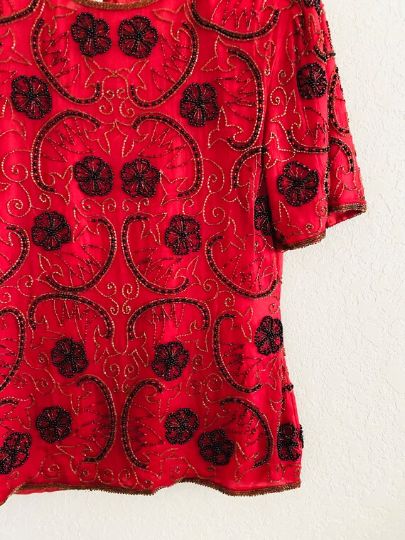 Stenay 80s Vintage Red Sequin Silk Floral Embroid… - image 8
