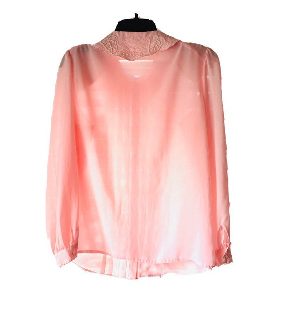 80s SELLECCA Blush Pink Pearl Collar Chiffon Blou… - image 6