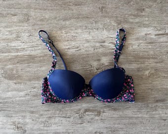 Y2K Victoria’s Secret PINK Bra Floral Blue Pink Push Up Women 34B Cottagecore